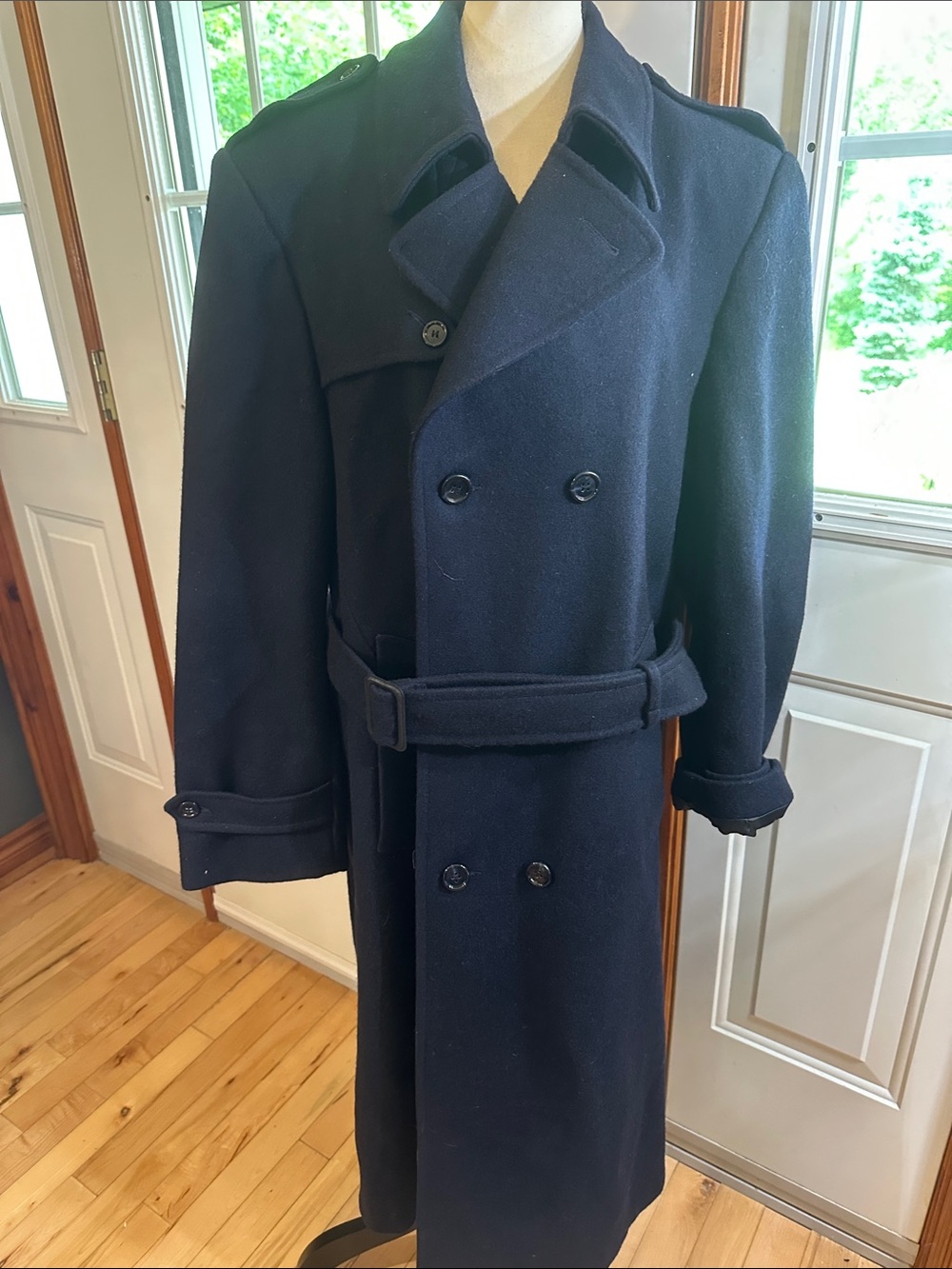 London Fog Navy Double-Breasted Trench Coat with Belt
